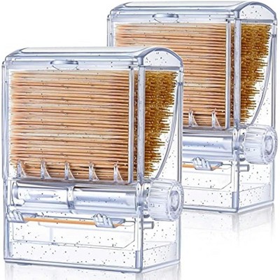 2 Pieces Toothpick Dispenser Creative Clear Knob Switch Acrylic Toothpick Holder Automatic Box for Table & Kitchen