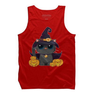 Men's Design By Humans Black Cat With Jack O Lantern Halloween Shirt By thebeardstudio Tank Top