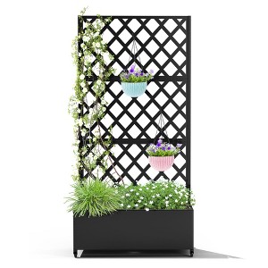 TOAOTBNBO Metal Raised Garden Bed with Diamond Lattice Trellis, Outdoor Planter Box with Wheels, Galvanized Garden Box for Patio - 1 of 4