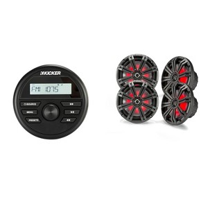 Kicker Marine Radio 46KMC2 and 8" Charcoal Marine LED Speakers (QTY 2) 1 pairs of OEM replacement speakers - 1 of 4
