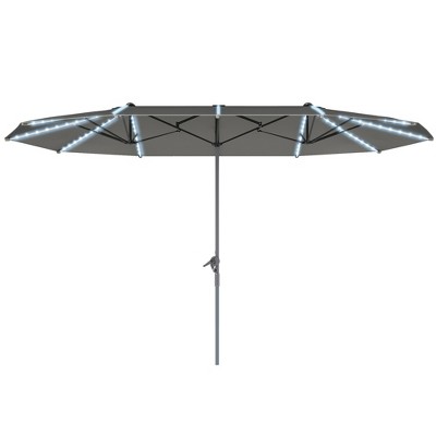 15ft Double-Sided Outdoor Umbrella with Solar Lights, UPF50+ Extra Large Aluminum Patio Umbrella with Crank
