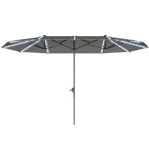 15ft Double-Sided Outdoor Umbrella with Solar Lights, UPF50+ Extra Large Aluminum Patio Umbrella with Crank - 1 of 4