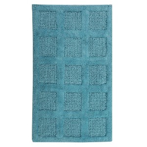 Square Honeycomb 100% Cotton Reversible Bath Rug Aqua by Knightsbridge - 1 of 4