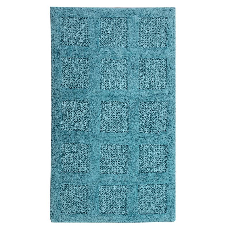 Square Honeycomb 100% Cotton Reversible Bath Rug Aqua by Knightsbridge, 1 of 5