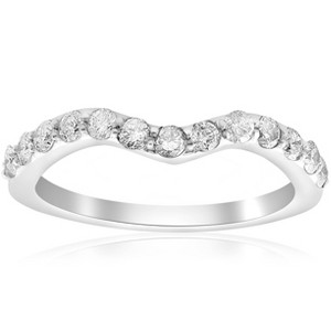 Pompeii3 1/2ct Curved Diamond Notched Wedding Ring Enhancer 14K White Gold - 1 of 4