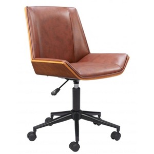 Office Chair Brown – 35.8"H Adjustable Faux Leather Seat with Powder-Coated Steel Base, Modern Home Office Chair By Zuo Modern - 1 of 4