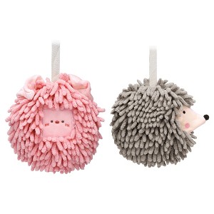 REGALWOVEN Chenille Fuzzy Ball Cute Cartoon Decorative Hand Drying Hanging Hand Towel for Bathroom 7" x 7" 2 Pcs - 1 of 4