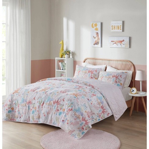 Full/queen Urban Habitat Harper Woodland Animals Reversible Cotton Kids' Quilt  Set Blush : Target