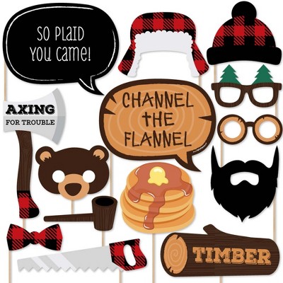 Big Dot of Happiness Lumberjack - Channel the Flannel - Buffalo Plaid Photo Booth Props Kit - 20 Count