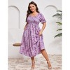 Clearlove Women's Plus Size Square Neck Puff Short Sleeve Self Tie Front A Line Dress - 4 of 4