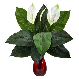 Nearly Natural 24-in Spathiphyllum Artificial Plant in Ruby Planter - 1 of 4