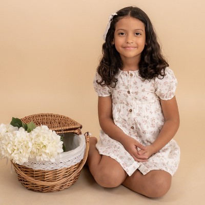 Makemake Organics Organic Puff Sleeve Collar Dress - English Roses , 3-4 Years