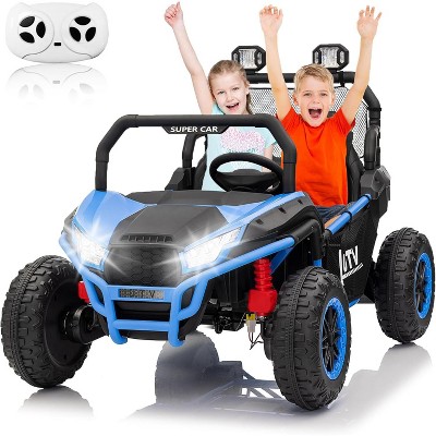Black 24V 2 Seater Ride On UTV Kids Electric Car With Remote Control  Music Led Lights Spring Suspension And Wide Seats Black