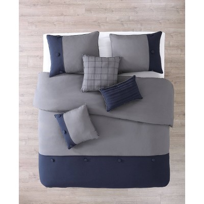 Gray and Navy King Microfiber Comforter Set with Decorative Pillows