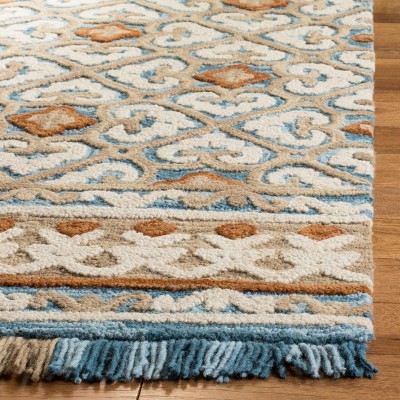 Ivory & Blue Floral Hand-Tufted Wool Blend Area Rug, 4' x 6'