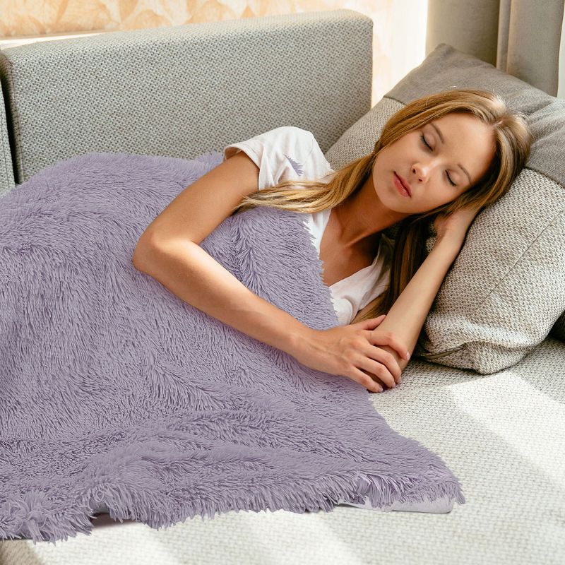 PiccoCasa Luxury Shaggy Soft Warm for Sofa Bed Faux Fur Blanket Purple Queen 1 Pc, 3 of 9