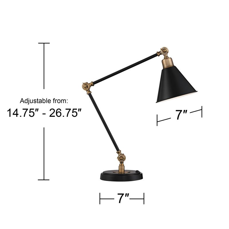 360 Lighting Modern Industrial Desk Table Lamp with USB Charging Port Adjustable 26.75" High Black Antique Brass for Bedroom Bedside Office, 4 of 10