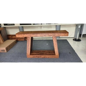 55 Inch Long Industrial Sofa Table, 2-Tier Open-Shelf Trapezium Wooden Console Table, Farmhouse Entryway Shelf with Storage - 1 of 2