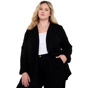 June + Vie by Roaman's Women's Plus Size Smooth Classic Blazer - 1 of 4