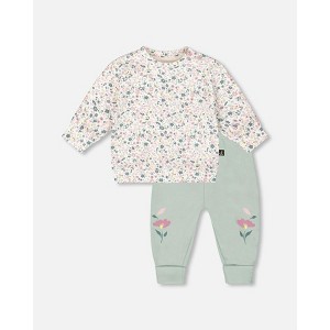 Deux par Deux Girl Organic Cotton Evolutive Pant and Long Sleeve Top Set Jade Green - 1 of 4