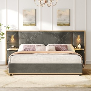 Christopher Knight Home Velvet Upholstered Bed with 2 Built-in Led Lights and 2 Side Panels - 1 of 4
