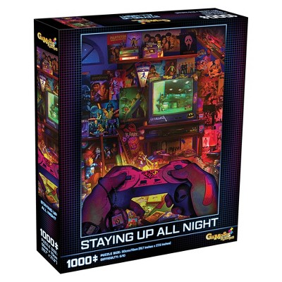 Mchezo Retro Video Game Puzzle, 80's Nostalgia 1000pc Jigsaw Puzzle, Artist Rachid Lotf: Staying Up All Night
