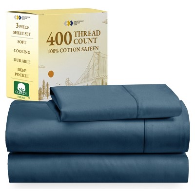 Cotton Sheets Set - Softest 400 Thread Count Bed Sheets, 100% Cotton Sateen, Cooling, Deep Pocket by California Design Den