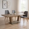 HomeRoots 71" Gray Wood and Metal Self-Storing Leaf Pedestal Base Extendable Dining Table - 2 of 4