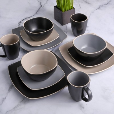 Gray Square Ceramic Dinnerware Set, Service for 4
