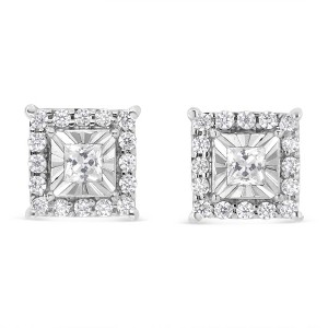 Haus of Brilliance Silver 1/4 Cttw Princess and Round Cut Diamond Halo Stud Earrings - 1 of 4