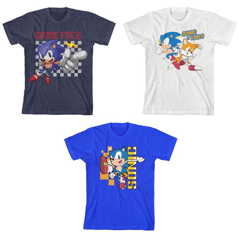 Sonic The Hedgehog Game Face Youth 3-Pack Crew Neck Short Sleeve T-shirts, 1 of 5