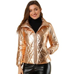 Allegra K Women's Sparkle Holographic Shimmering Metallic Lightweight Shiny Bomber Jacket