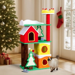 Angel Sar 56in Christmas Cat Tree, Multi-Level Cat Tower with Condo, Crown Perch and Sisal Scratching Ramps, Large Cat Activity Center for Indoor Cats - 1 of 4
