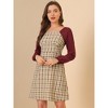 Allegra K Women's Square Neck Plaid Contrast Long Sleeve A-Line Dress - 2 of 4