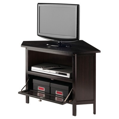 Transitional Espresso Corner TV Stand with Cabinet - Fits up to 27" TVs