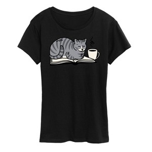 Women's - Instant Message - Cat On Book Short Sleeve Graphic T-Shirt - 1 of 4