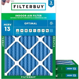 Filterbuy 17x20x2 Air Filter (3-Pack), Pleated MERV 13 Health Defense Replacement HVAC AC Furnace Filters (Actual Size: 16.50 x 19.50 x 1.75) - 1 of 4