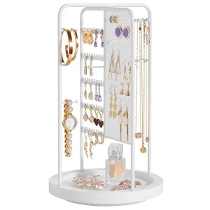 SONGMICS Jewelry Stand, Rotating Jewelry Display, 4 Independent Sections, Metal Frame, with Bottom Tray, Jewelry Organizer - 1 of 4