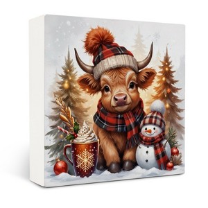 Christmas Highland Cow Wooden Box Sign Desk Decor, Highland Cow Christmas Decorations - 1 of 4