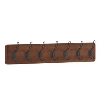 Flash Furniture Daly Wall Mounted Solid Pine Wood Storage Rack with 7 Hanging Hooks For Entryway, Kitchen, Bathroom