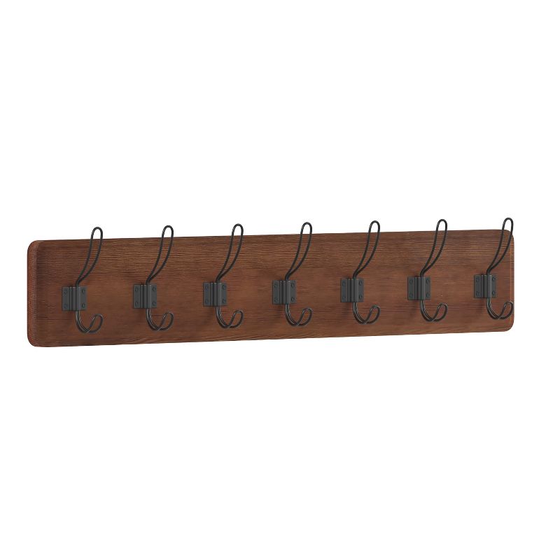 Flash Furniture Daly Wall Mounted Solid Pine Wood Storage Rack with 7 Hanging Hooks For Entryway, Kitchen, Bathroom, 1 of 11