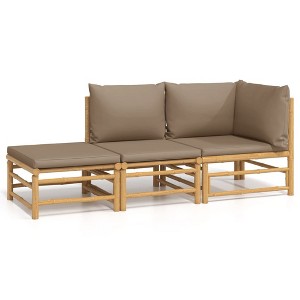 vidaXL 3-Piece Lounge Set with Bamboo Material and Taupe Cushions - Durable, Comfortable, and Adjustable Outdoor Furniture for Patio - 1 of 4
