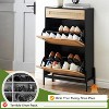 Natural Rattan Shoe Cabinet with 2 Flip, Freestanding Shoe Racks with Drawer, Wooden Entry Way Cabinet with Adjustable Shelf and Metal Legs - 4 of 4