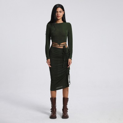 Women's Shine Knit Laced Up Crop Top - Wild Fable™- L : Target