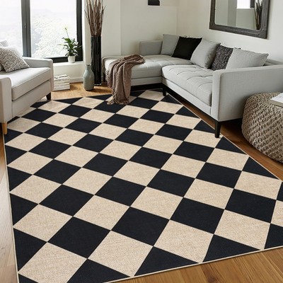 Nasitip Checkered Diamond Pattern Area Rug for Living Room Hallway Bedroom Bedside,Washable,Non-Slip Backing
