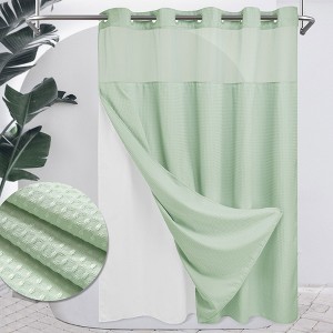 No Hook Shower Curtain with Snap in Liner, Heavyweight Waffle Fabric Bath Curtain, Hotel Grade - 1 of 4