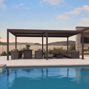 Purple Leaf Louvered Pergola with Retractable Roof, Adjustable Aluminum Hardtop Gazebo for Patio - 1 of 4