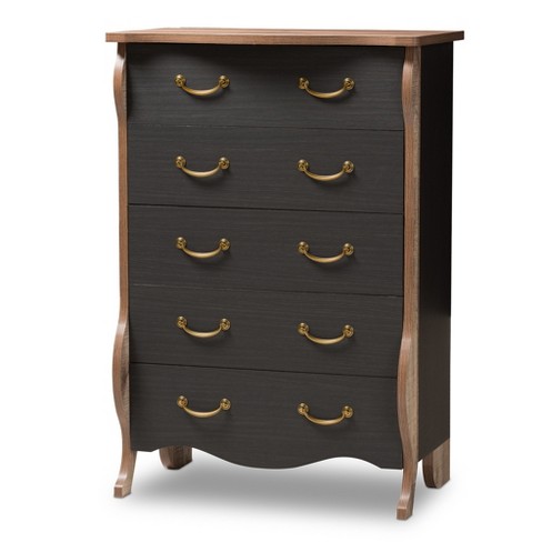 Romilly Country Cottage Farmhouse Oak Finished Wood 5 Drawer Chest