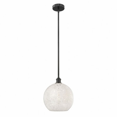 White Mouchette - 1 Light Stem Hung Pendant In Modern Style-13 Inches Tall and 12 Inches Wide