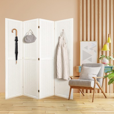 NicBex 4-panel Display 5.6' Room Divider Portable Wooden Folding Privacy Screen Freestanding Wall Partition for Home & Office, White
